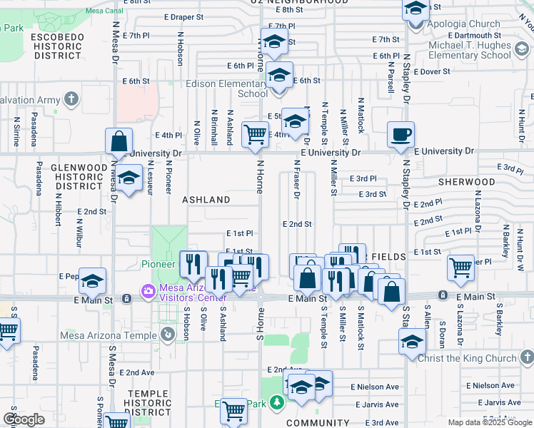map of restaurants, bars, coffee shops, grocery stores, and more near 238 North Fraser Drive West in Mesa