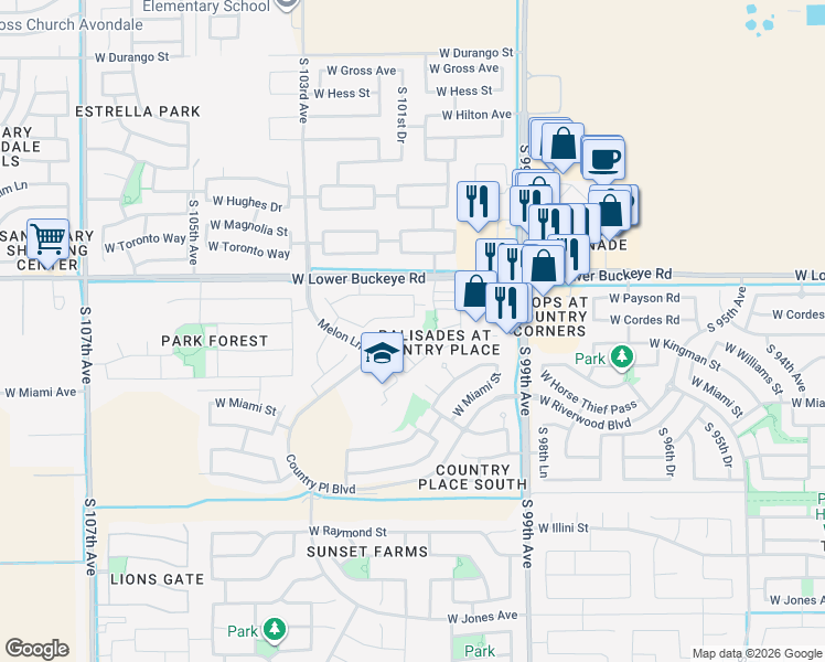 map of restaurants, bars, coffee shops, grocery stores, and more near 2809 South 101st Avenue in Tolleson