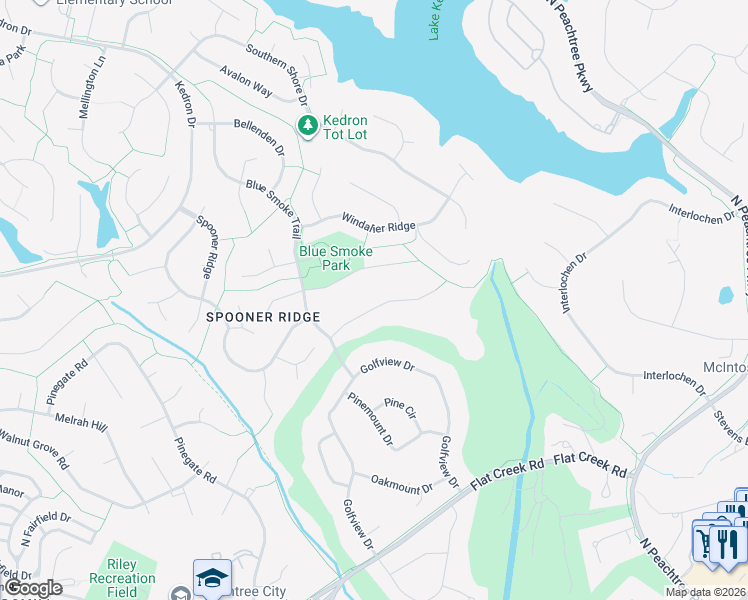 map of restaurants, bars, coffee shops, grocery stores, and more near 109 Rolling Green in Peachtree City