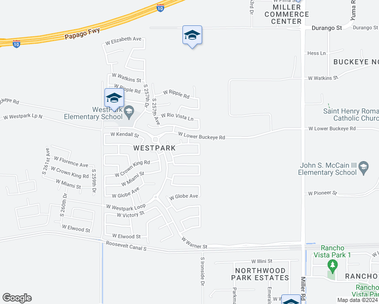 map of restaurants, bars, coffee shops, grocery stores, and more near 25550 West Williams Street in Buckeye