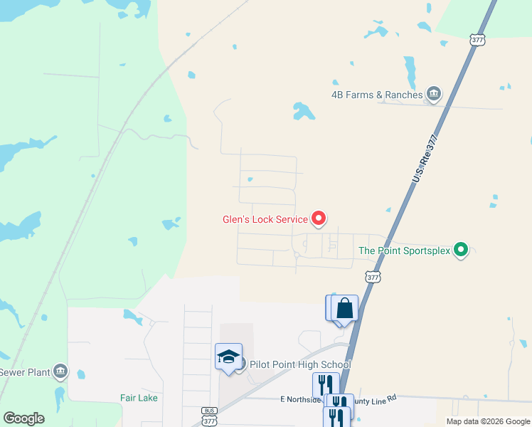 map of restaurants, bars, coffee shops, grocery stores, and more near 738 Sweet Pea Drive in Pilot Point