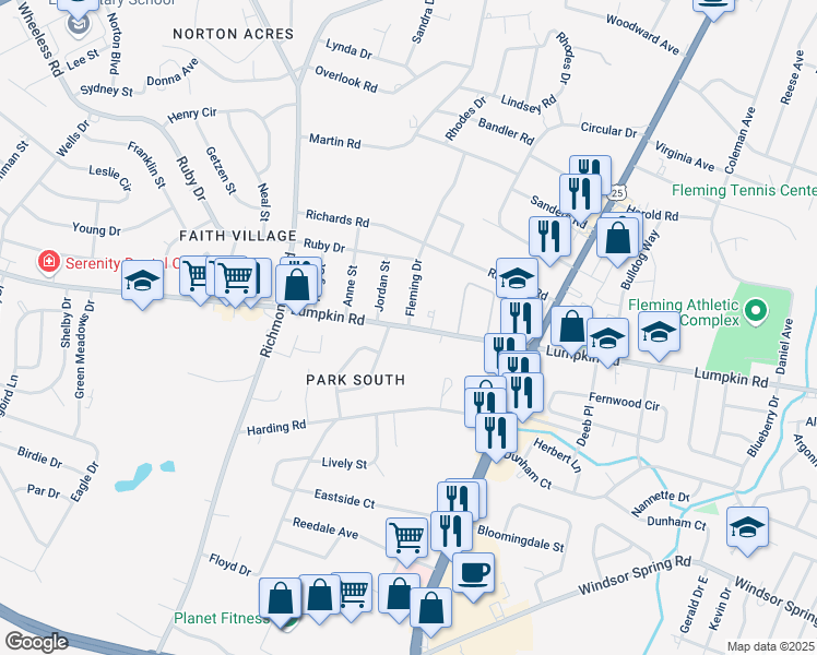 map of restaurants, bars, coffee shops, grocery stores, and more near 2136 Lumpkin Road in Augusta