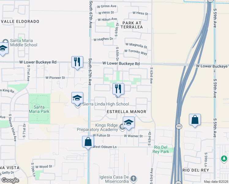 map of restaurants, bars, coffee shops, grocery stores, and more near 6511 West Florence Avenue in Phoenix