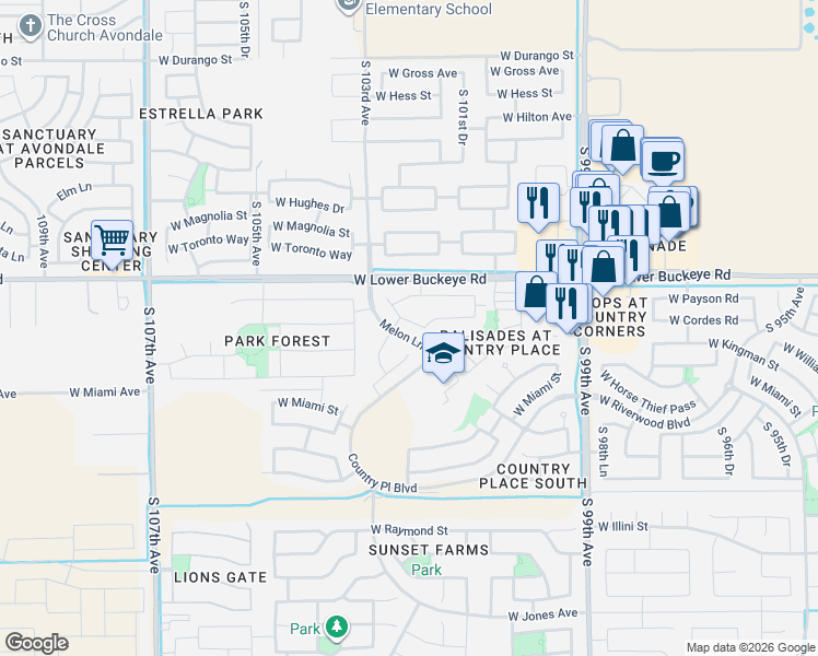 map of restaurants, bars, coffee shops, grocery stores, and more near 10213 West Payson Road in Tolleson