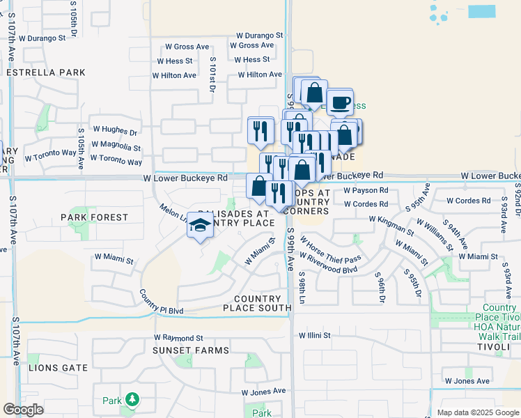 map of restaurants, bars, coffee shops, grocery stores, and more near 3000 South 99th Avenue in Tolleson