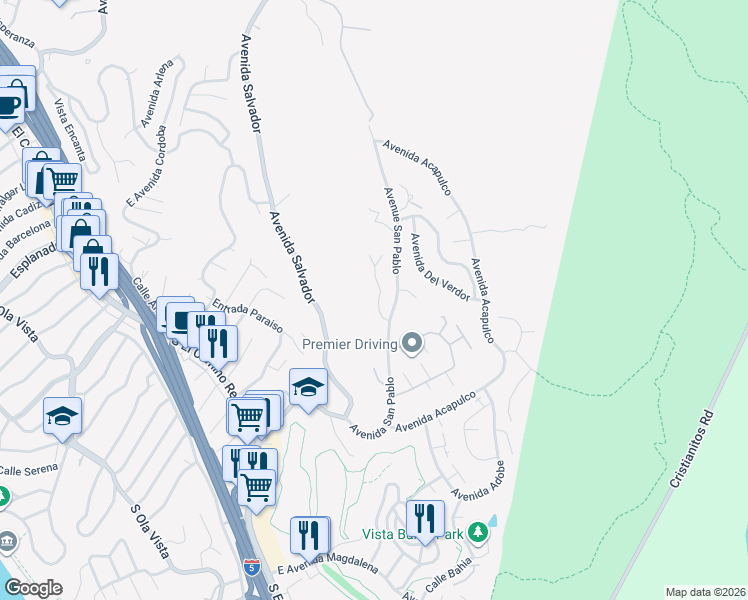 map of restaurants, bars, coffee shops, grocery stores, and more near 111 Via Ensueno in San Clemente