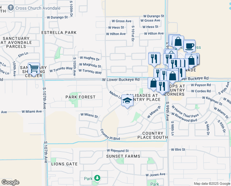 map of restaurants, bars, coffee shops, grocery stores, and more near 10213 West Payson Road in Tolleson