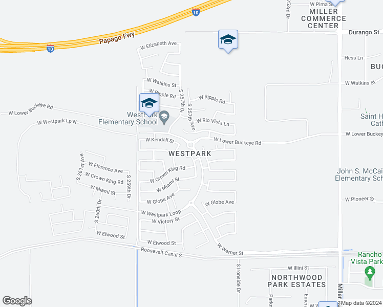 map of restaurants, bars, coffee shops, grocery stores, and more near 25680 West Williams Court in Buckeye