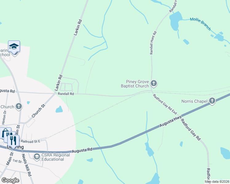 map of restaurants, bars, coffee shops, grocery stores, and more near 3931 Randall Road in Dearing
