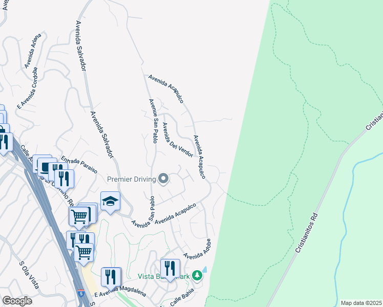 map of restaurants, bars, coffee shops, grocery stores, and more near 515 Avenida Buenos Aires in San Clemente