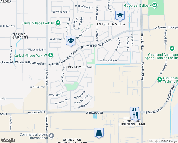 map of restaurants, bars, coffee shops, grocery stores, and more near 15980 West Winslow Avenue in Goodyear