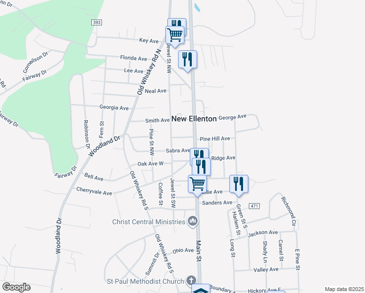 map of restaurants, bars, coffee shops, grocery stores, and more near 106 Sabra Avenue in New Ellenton
