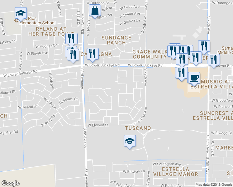 map of restaurants, bars, coffee shops, grocery stores, and more near 3112 South 81st Avenue in Phoenix