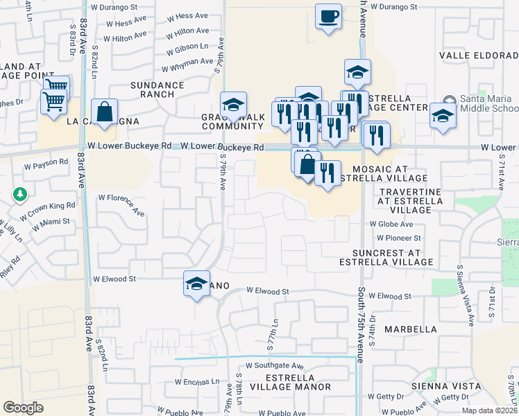 map of restaurants, bars, coffee shops, grocery stores, and more near 7752 West Miami Street in Phoenix