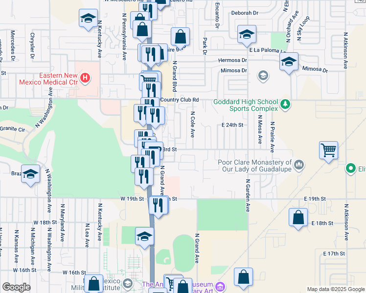 map of restaurants, bars, coffee shops, grocery stores, and more near 2304 North Cole Avenue in Roswell
