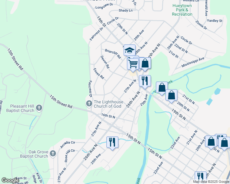 map of restaurants, bars, coffee shops, grocery stores, and more near 1705 28th Ave N in Bessemer