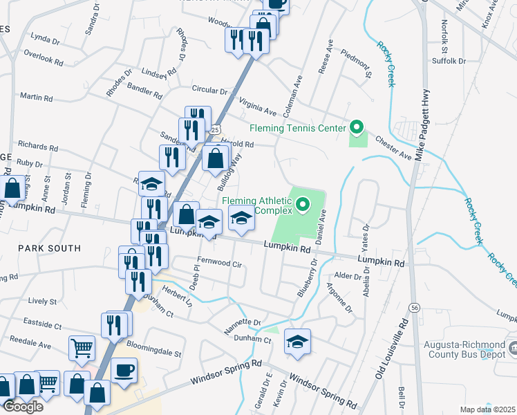 map of restaurants, bars, coffee shops, grocery stores, and more near 2011 Lumpkin Road in Augusta