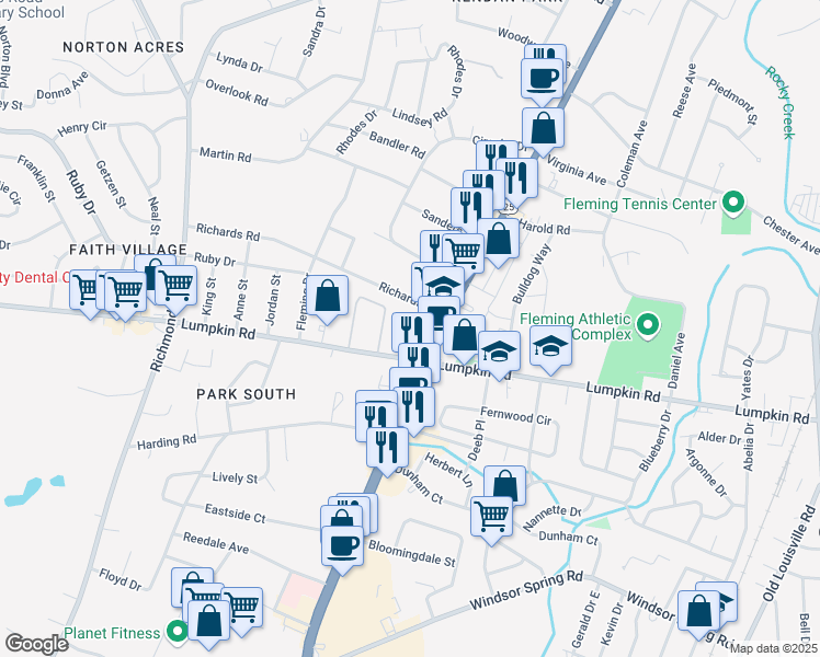 map of restaurants, bars, coffee shops, grocery stores, and more near 2819 Peach Orchard Road in Augusta