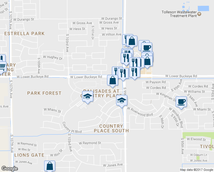 map of restaurants, bars, coffee shops, grocery stores, and more near 10005 West Winslow Avenue in Tolleson