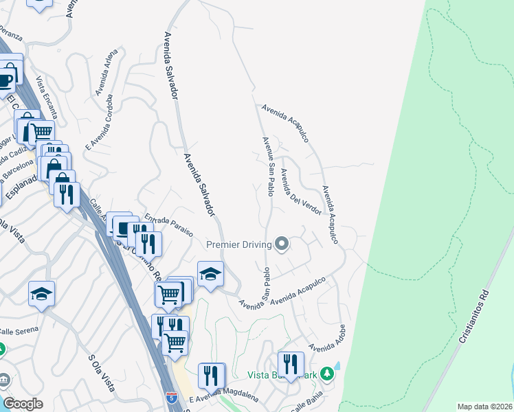 map of restaurants, bars, coffee shops, grocery stores, and more near 111 Via Ensueno in San Clemente