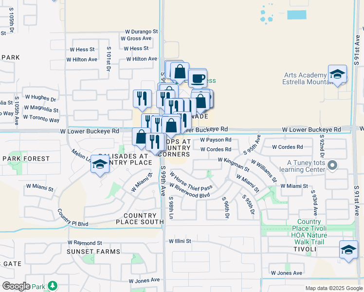 map of restaurants, bars, coffee shops, grocery stores, and more near 2920 South 97th Lane in Tolleson
