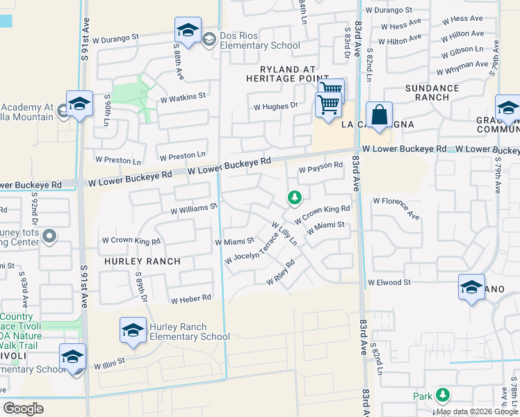 map of restaurants, bars, coffee shops, grocery stores, and more near 8539 West Kingman Street in Tolleson