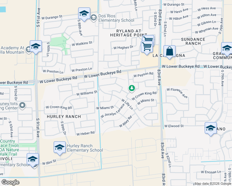 map of restaurants, bars, coffee shops, grocery stores, and more near 8539 West Kingman Street in Tolleson