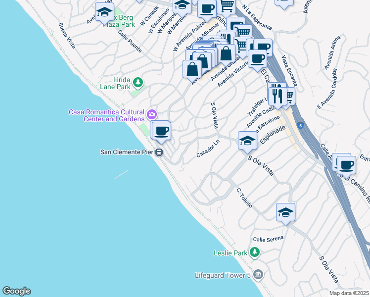 map of restaurants, bars, coffee shops, grocery stores, and more near 504 Monterey Lane in San Clemente