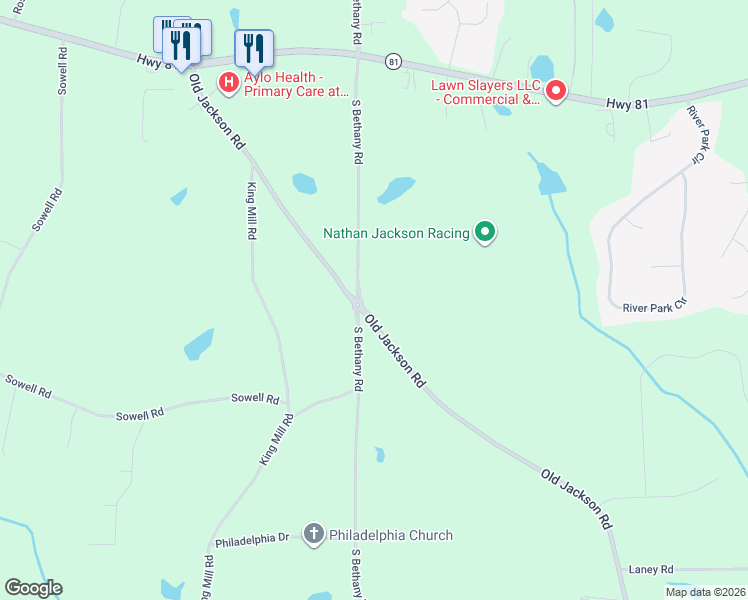 map of restaurants, bars, coffee shops, grocery stores, and more near 315 South Bethany Road in McDonough