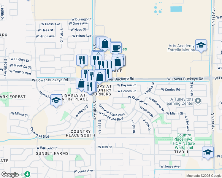 map of restaurants, bars, coffee shops, grocery stores, and more near 2920 South 97th Lane in Tolleson