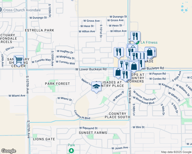 map of restaurants, bars, coffee shops, grocery stores, and more near 10134 West Cordes Road in Tolleson