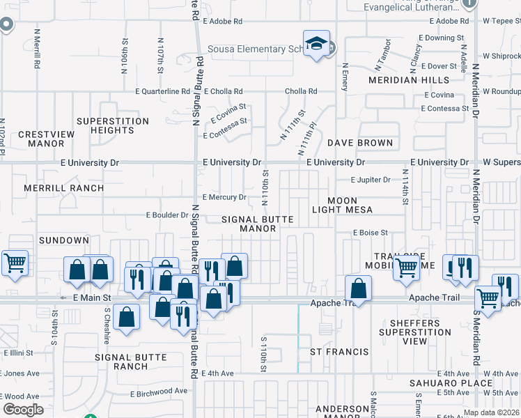 map of restaurants, bars, coffee shops, grocery stores, and more near 238 North 110th Street in Apache Junction