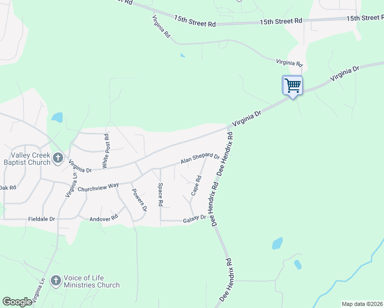 map of restaurants, bars, coffee shops, grocery stores, and more near 3025 Alan Shepard Drive in Hueytown