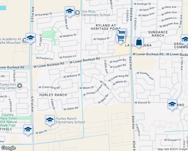 map of restaurants, bars, coffee shops, grocery stores, and more near 8539 West Kingman Street in Tolleson
