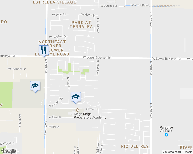 map of restaurants, bars, coffee shops, grocery stores, and more near 6305 West Florence Avenue in Phoenix