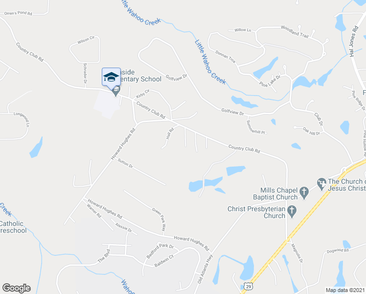 map of restaurants, bars, coffee shops, grocery stores, and more near 51 Miller Road in Newnan