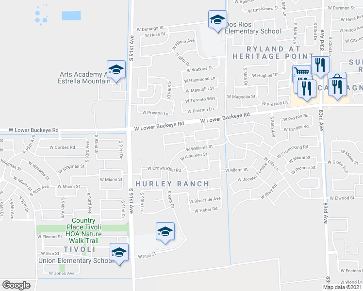 map of restaurants, bars, coffee shops, grocery stores, and more near 8829 West Cordes Road in Tolleson