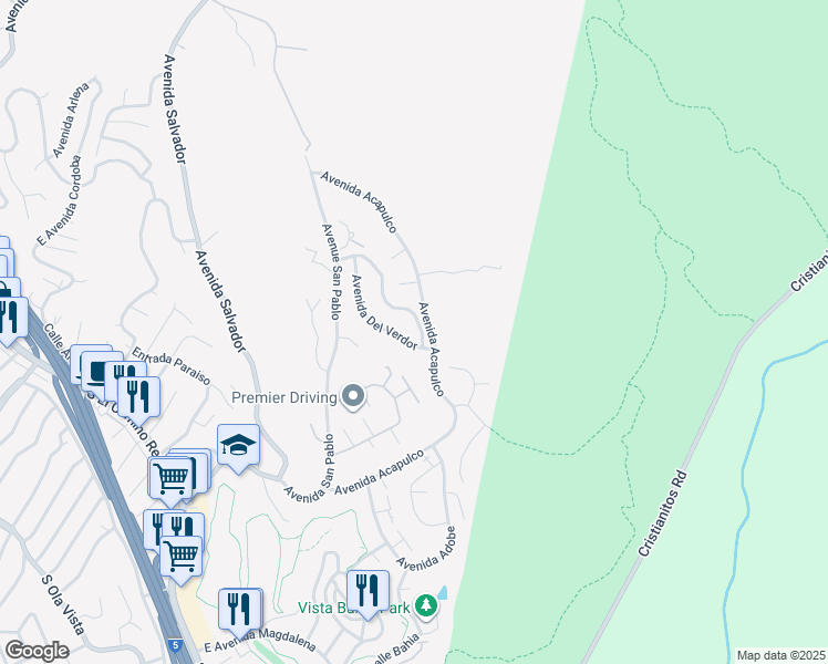 map of restaurants, bars, coffee shops, grocery stores, and more near 519 Avenida Buenos Aires in San Clemente