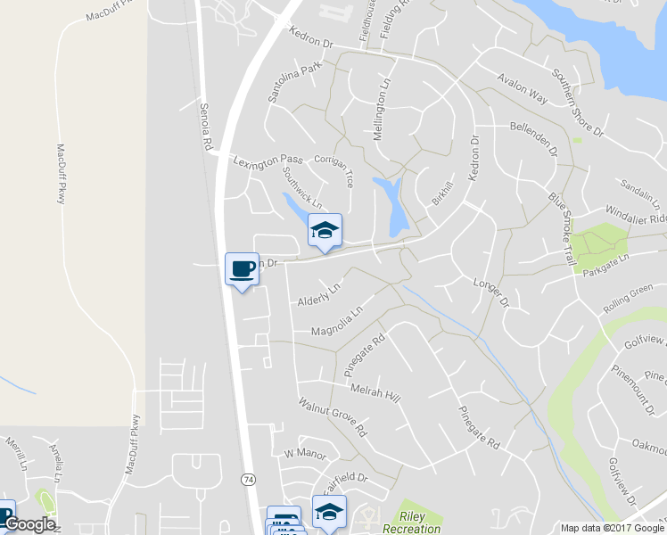 map of restaurants, bars, coffee shops, grocery stores, and more near 715 Alderly Lane in Peachtree City