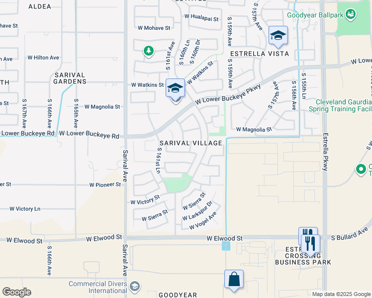 map of restaurants, bars, coffee shops, grocery stores, and more near 16074 West Winslow Drive in Goodyear