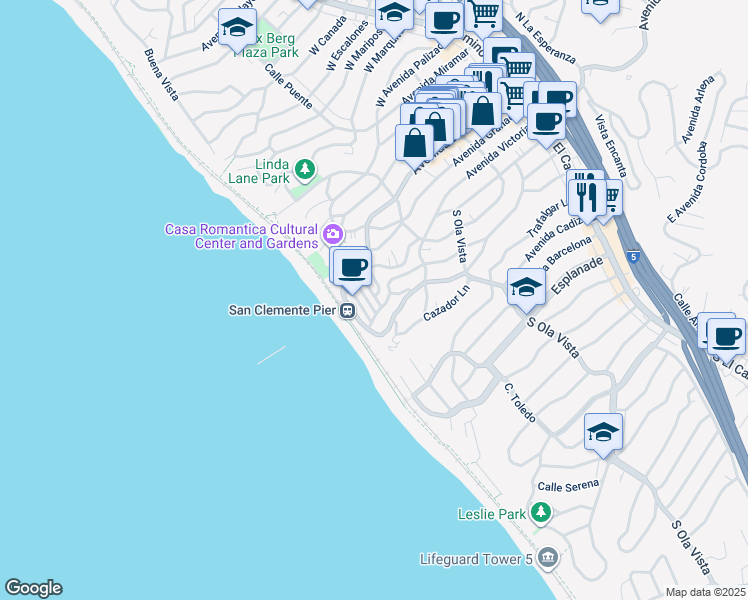 map of restaurants, bars, coffee shops, grocery stores, and more near 504 Monterey Lane in San Clemente