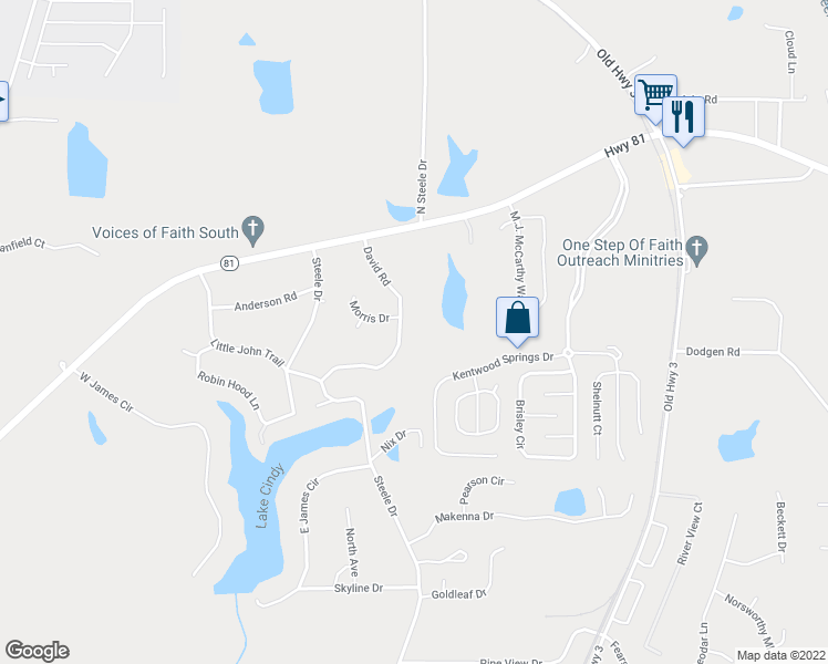 map of restaurants, bars, coffee shops, grocery stores, and more near 125 David Road in Hampton