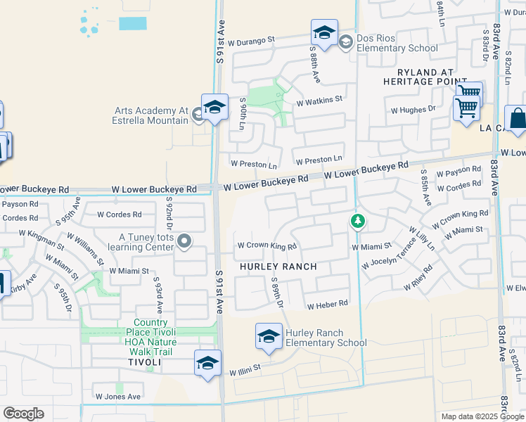 map of restaurants, bars, coffee shops, grocery stores, and more near 2914 South 89th Drive in Tolleson