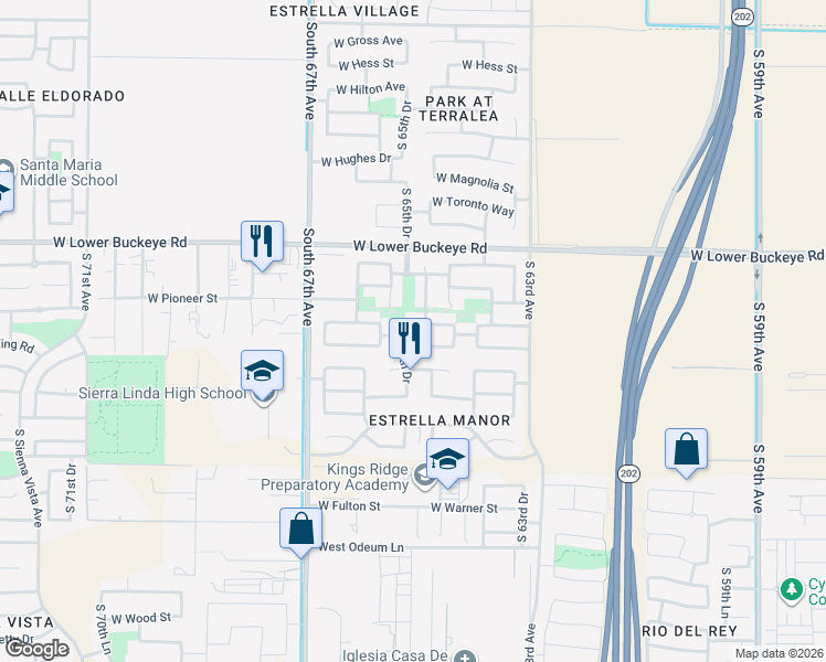 map of restaurants, bars, coffee shops, grocery stores, and more near 6511 W Florence Ave in Phoenix