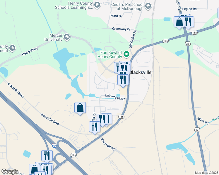 map of restaurants, bars, coffee shops, grocery stores, and more near 1002 Crossing Boulevard in McDonough