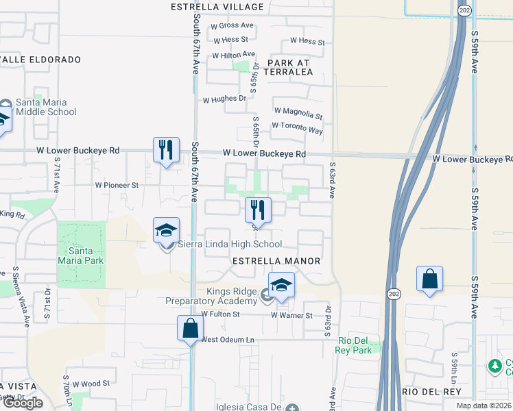 map of restaurants, bars, coffee shops, grocery stores, and more near 6511 West Florence Avenue in Phoenix
