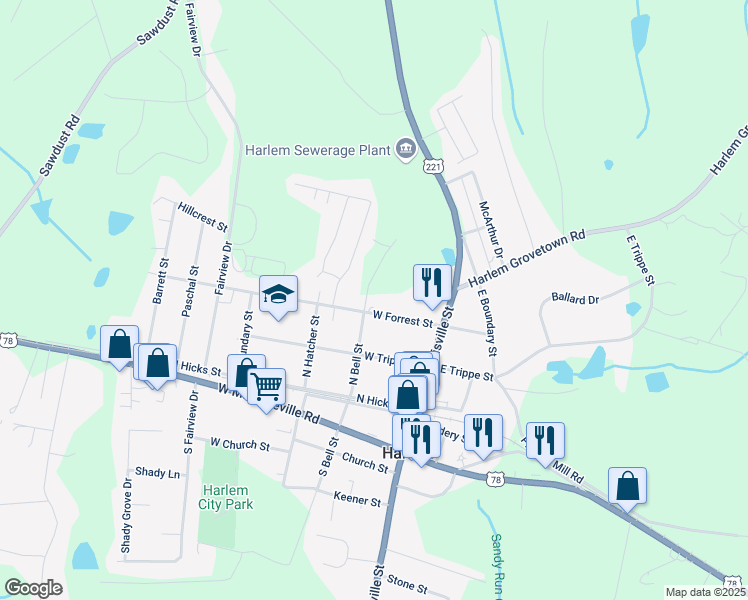 map of restaurants, bars, coffee shops, grocery stores, and more near 190 W Forrest St in Harlem