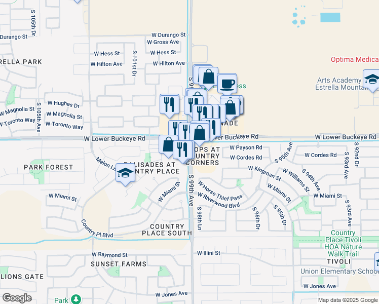 map of restaurants, bars, coffee shops, grocery stores, and more near 3000 South 99th Avenue in Tolleson
