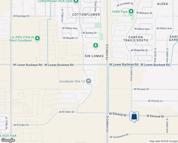 map of restaurants, bars, coffee shops, grocery stores, and more near 17229 West Kendall Street in Goodyear