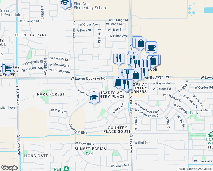 map of restaurants, bars, coffee shops, grocery stores, and more near 2824 South 100th Drive in Tolleson